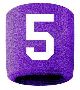 Number 5 Custom Purple w/ White #'s Sweatband Wristband Embroidered Stitched