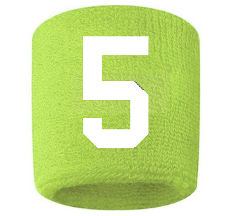 Number 5 Custom Volt Neon Lime Green w/ White #'s Sweatband Wristband Embroidered Stitched