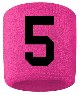 Number 5 Custom Hot Pink w/ Black #'s Sweatband Wristband Embroidered Stitched
