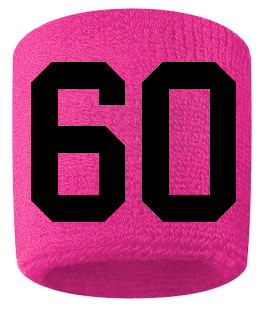 Number 60 Custom Hot Pink w/ Black #'s Sweatband Wristband Embroidered Stitched