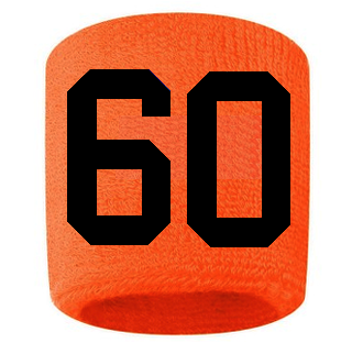 Number 60 Custom Orange w/ Black #'s Sweatband Wristband Embroidered Stitched