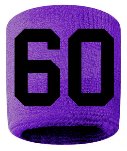 Number 60 Custom Purple w/ Black #'s Sweatband Wristband Embroidered Stitched