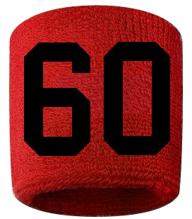 Number 60 Custom Red w/ Black #'s Sweatband Wristband Embroidered Stitched
