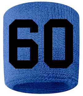 Number 60 Custom Royal Blue w/ Black #'s Sweatband Wristband Embroidered Stitched