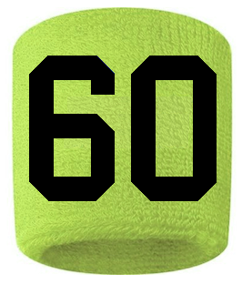 Number 60 Custom Volt Neon Lime Green w/ Black #'s Sweatband Wristband Embroidered Stitched