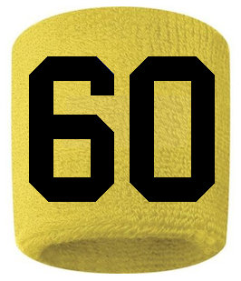 Number 60 Custom Yellow w/ Black #'s Sweatband Wristband Embroidered Stitched