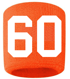 Number 60 Custom Orange w/ White #'s Sweatband Wristband Embroidered Stitched