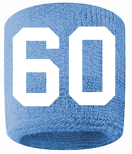 Number 60 Custom Light Blue w/ White #'s Sweatband Wristband Embroidered Stitched
