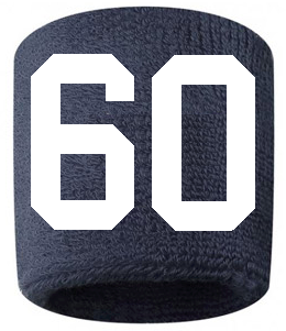 Number 60 Custom Navy Blue w/ White #'s Sweatband Wristband Embroidered Stitched