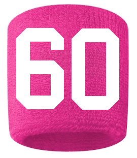 Number 60 Custom Hot Pink w/ White #'s Sweatband Wristband Embroidered Stitched