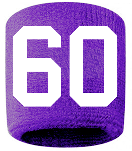 Number 60 Custom Purple w/ White #'s Sweatband Wristband Embroidered Stitched