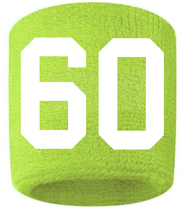 Number 60 Custom Volt Neon Lime Green w/ White #'s Sweatband Wristband Embroidered Stitched