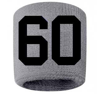 Number 60 Custom Gray w/ Black #'s Sweatband Wristband Embroidered Stitched
