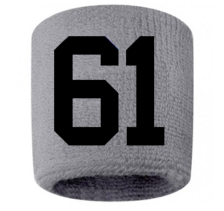 Number 61 Custom Gray w/ Black #'s Sweatband Wristband Embroidered Stitched