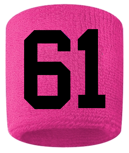 Number 61 Custom Hot Pink w/ Black #'s Sweatband Wristband Embroidered Stitched