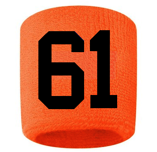 Number 61 Custom Orange w/ Black #'s Sweatband Wristband Embroidered Stitched