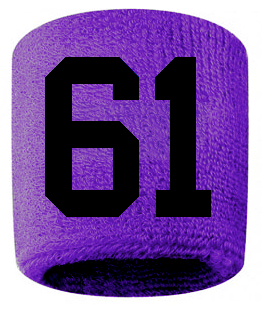 Number 61 Custom Purple w/ Black #'s Sweatband Wristband Embroidered Stitched