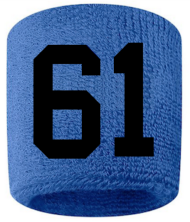 Number 61 Custom Royal Blue w/ Black #'s Sweatband Wristband Embroidered Stitched