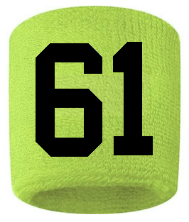 Number 61 Custom Volt Neon Lime Green w/ Black #'s Sweatband Wristband Embroidered Stitched