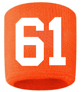 Number 61 Custom Orange w/ White #'s Sweatband Wristband Embroidered Stitched