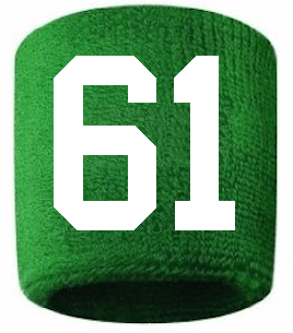 Number 61 Custom Green w/ White #'s Sweatband Wristband Embroidered Stitched