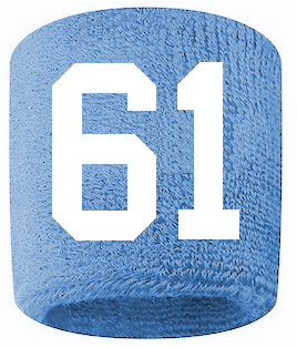 Number 61 Custom Light Blue w/ White #'s Sweatband Wristband Embroidered Stitched