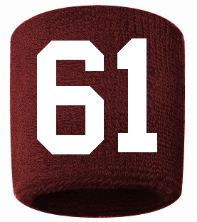 Number 61 Custom Maroon w/ White #'s Sweatband Wristband Embroidered Stitched