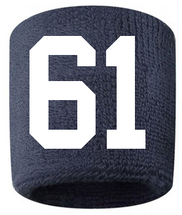 Number 61 Custom Navy Blue w/ White #'s Sweatband Wristband Embroidered Stitched