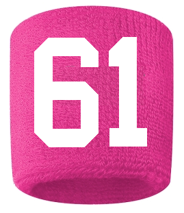 Number 61 Custom Hot Pink w/ White #'s Sweatband Wristband Embroidered Stitched