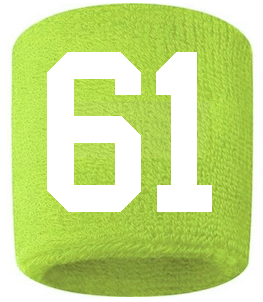 Number 61 Custom Volt Neon Lime Green w/ White #'s Sweatband Wristband Embroidered Stitched