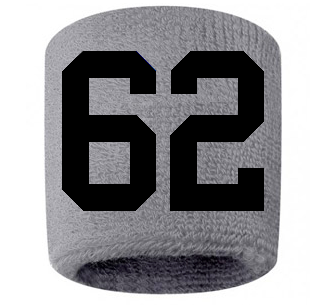 Number 62 Custom Gray w/ Black #'s Sweatband Wristband Embroidered Stitched