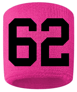 Number 62 Custom Hot Pink w/ Black #'s Sweatband Wristband Embroidered Stitched