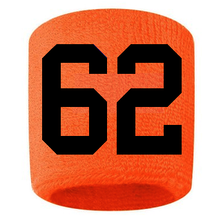 Number 62 Custom Orange w/ Black #'s Sweatband Wristband Embroidered Stitched