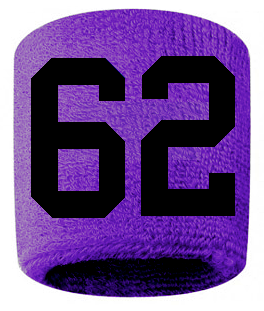 Number 62 Custom Purple w/ Black #'s Sweatband Wristband Embroidered Stitched