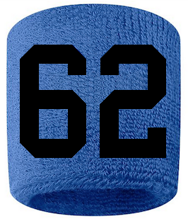 Number 62 Custom Royal Blue w/ Black #'s Sweatband Wristband Embroidered Stitched - SportsJewelryProShop