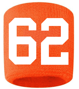 Number 62 Custom Orange w/ White #'s Sweatband Wristband Embroidered Stitched