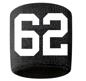 Number 62 Custom Black w/ White #'s Sweatband Wristband Embroidered Stitched - SportsJewelryProShop