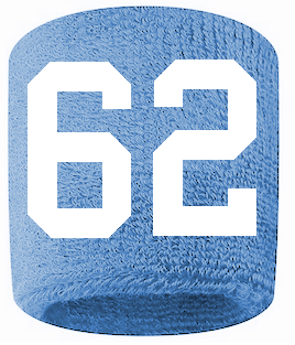 Number 62 Custom Light Blue w/ White #'s Sweatband Wristband Embroidered Stitched