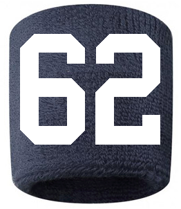 Number 62 Custom Navy Blue w/ White #'s Sweatband Wristband Embroidered Stitched