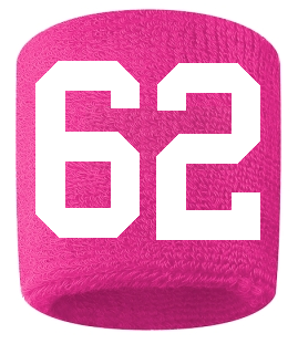 Number 62 Custom Hot Pink w/ White #'s Sweatband Wristband Embroidered Stitched
