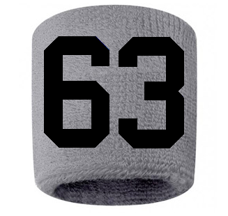 Number 63 Custom Gray w/ Black #'s Sweatband Wristband Embroidered Stitched