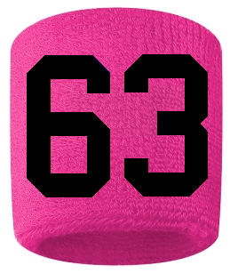 Number 63 Custom Hot Pink w/ Black #'s Sweatband Wristband Embroidered Stitched