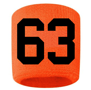 Number 63 Custom Orange w/ Black #'s Sweatband Wristband Embroidered Stitched