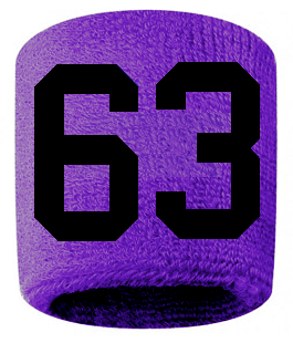 Number 63 Custom Purple w/ Black #'s Sweatband Wristband Embroidered Stitched