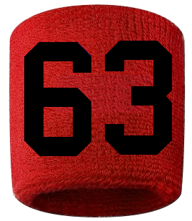 Number 63 Custom Red w/ Black #'s Sweatband Wristband Embroidered Stitched