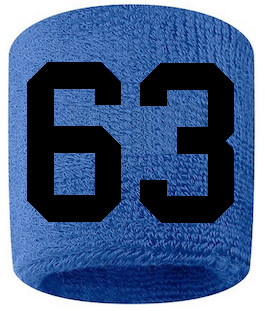 Number 63 Custom Royal Blue w/ Black #'s Sweatband Wristband Embroidered Stitched