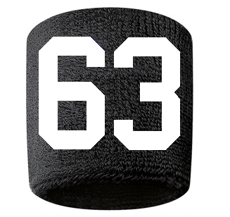 Number 63 Custom Black w/ White #'s Sweatband Wristband Embroidered Stitched