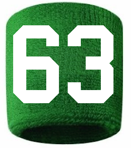 Number 63 Custom Green w/ White #'s Sweatband Wristband Embroidered Stitched