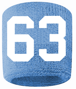Number 63 Custom Light Blue w/ White #'s Sweatband Wristband Embroidered Stitched
