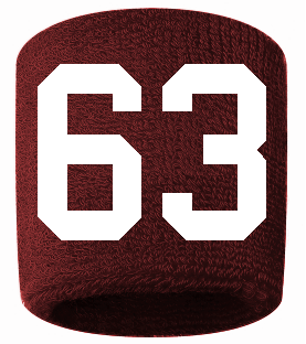 Number 63 Custom Maroon w/ White #'s Sweatband Wristband Embroidered Stitched